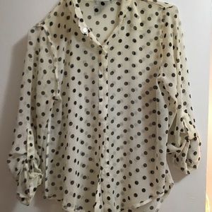Polka dot white button down blouse